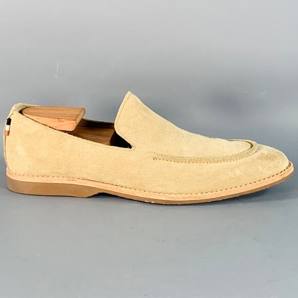 Size 13 Denali Beige Vegetable Tanned Suede Crepe Sole Slip On Venetian Loafers - Picture 2 of 9